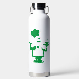 Chef-kok met een kom soep waterfles