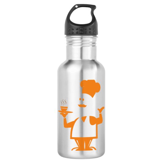 Chef-kok met een kom soep waterfles  (Voorkant)