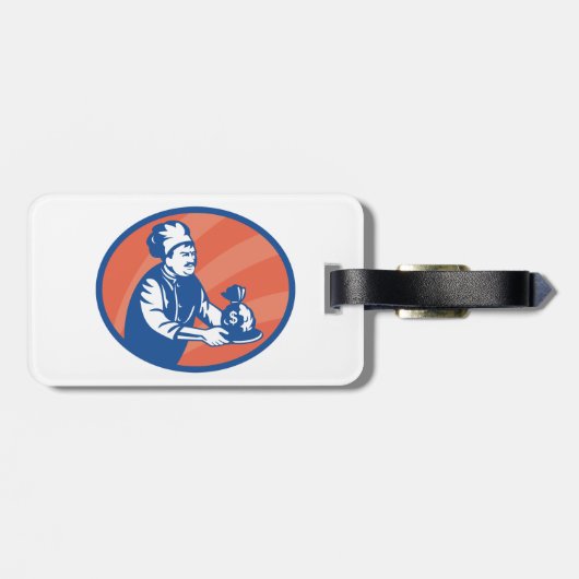 Chef-kok met geldzak Restaurant Finance Bagagelabel (Achterkant horizontaal)