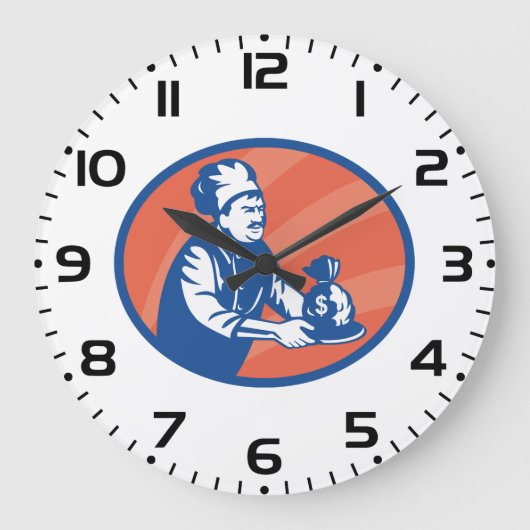 Chef-kok met geldzak Restaurant Finance Grote Klok (Voorkant)