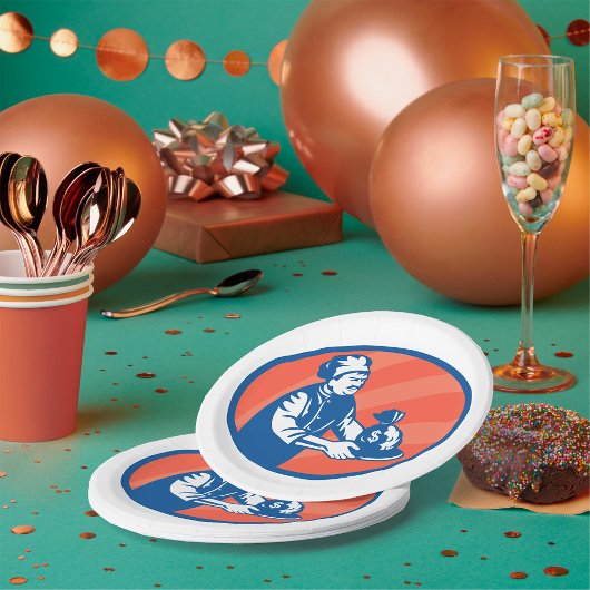 Chef-kok met geldzak Restaurant Finance Papieren Bordje