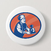 Chef-kok met geldzak Restaurant Finance Ronde Button 7,6 Cm (Voorkant)