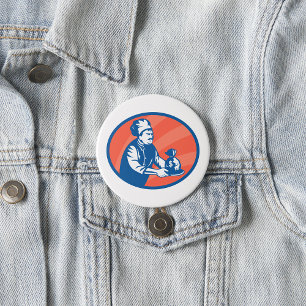 Chef-kok met geldzak Restaurant Finance Ronde Button 7,6 Cm