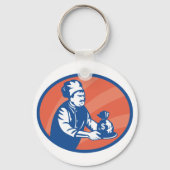 Chef-kok met geldzak Restaurant Finance Sleutelhanger (Achterkant)