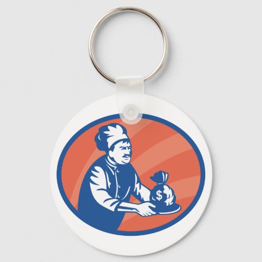 Chef-kok met geldzak Restaurant Finance Sleutelhanger (Achterkant)