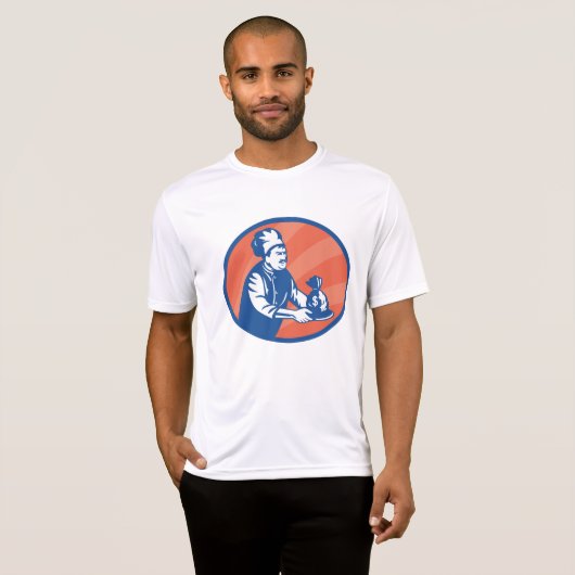 Chef-kok met geldzak Restaurant Finance T-shirt (Voorkant volledig)