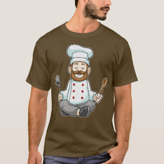 Chef-kok met Koken schort Houten lepel bij Yoga T-shirt
