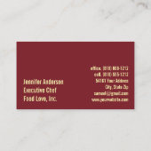 Chef-kok Personal Chef Sous Chef Restaurant Visitekaartje (Achterkant)