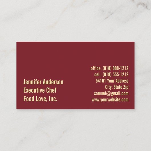 Chef-kok Personal Chef Sous Chef Restaurant Visitekaartje (Achterkant)