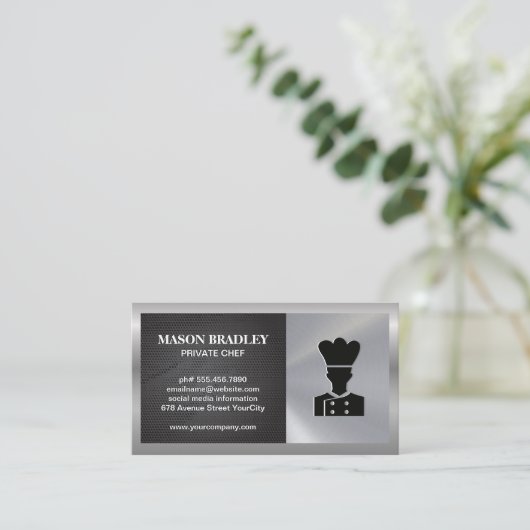 chef-kok | Restaurant eigenaar | Zilver Metaal Visitekaartje (Staand voorkant)