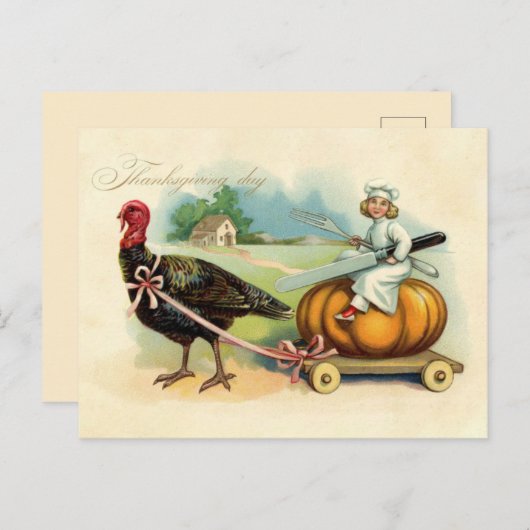  chef-kok rijden op Giant Pumpkin Thanksgiving Briefkaart (Voorkant / Achterkant)