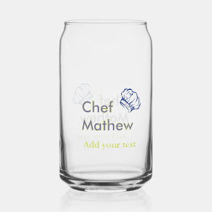 Chef kok voeg naam tekst mannen keuken bakkerij blikvorm glas