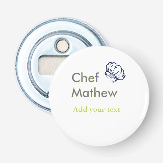 Chef kok voeg naam tekst mannen keuken bakkerij  button flesopener (Voorkant)