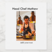 Chef-kok Voeg naam tekst mannen keuken bakkerij Wijn Etiket (Enkel label)