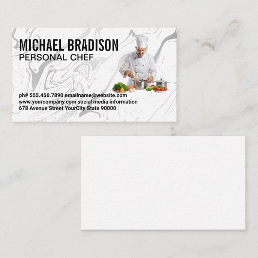 Chef koken met ingrediënten visitekaartje (Voorkant / Achterkant)
