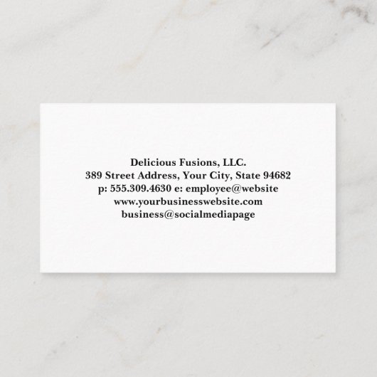 Chef-koks bereiden eten in de keuken visitekaartje (Achterkant)