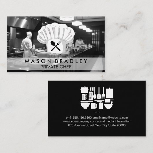 Chef-koks in de keuken | kookgerei visitekaartje (Voorkant / Achterkant)