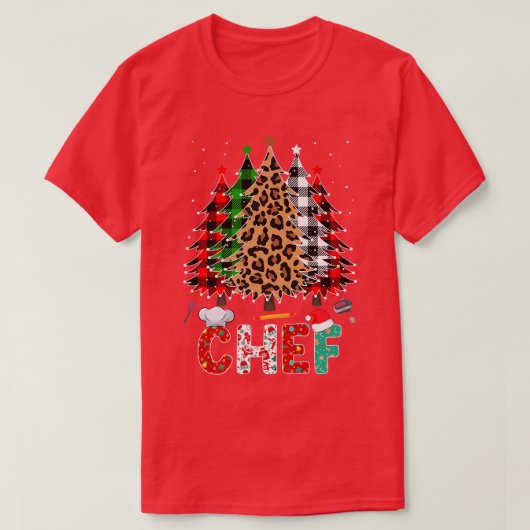 Chef Leopard Red White Green Pset met kerstbomen T-shirt (Design voorkant)