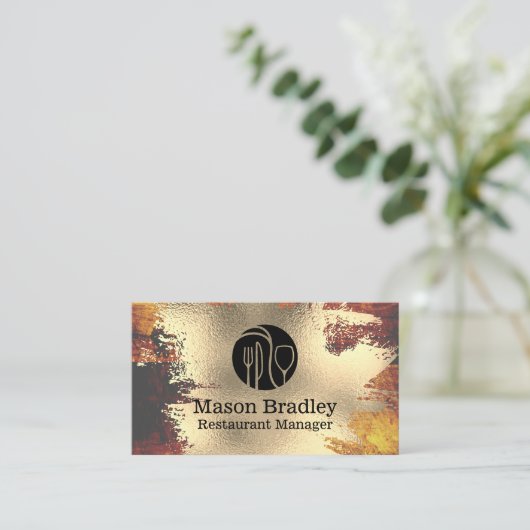 Chef Logo | Gold Foil | Silverware Logo Visitekaartje (Staand voorkant)
