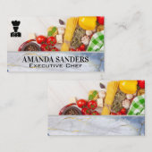 Chef-Logo | Groenten pasta | Marmer Visitekaartje (Voorkant / Achterkant)