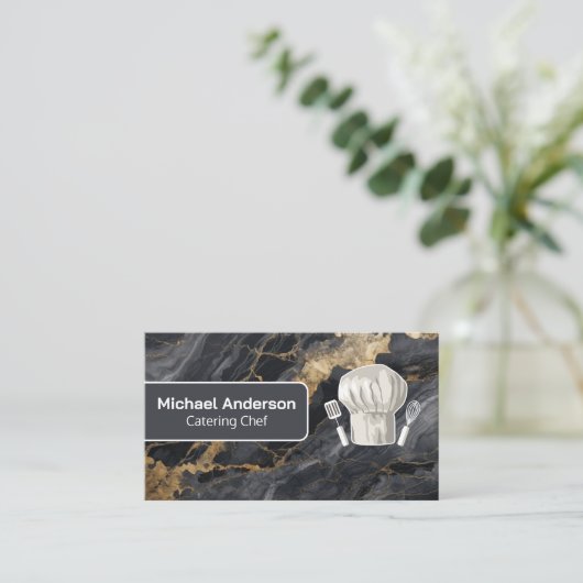 Chef Logo | Marmer | Catering Visitekaartje (Staand voorkant)