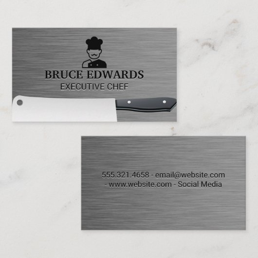 Chef Logo | Metalen slagersmes Visitekaartje (Voorkant / Achterkant)