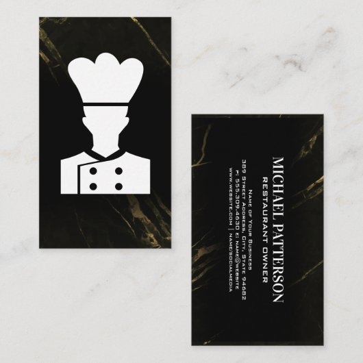 Chef Logo | Zwarte Marmer Visitekaartje (Voorkant / Achterkant)