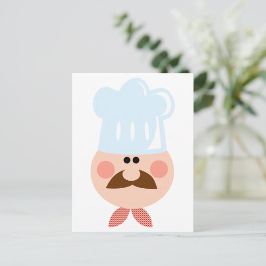 Chef Man Face Cartoon Logo Mascot Briefkaart (Staand voorkant)