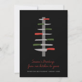 Chef Messen Geïllustreerde Kerstboom Restaurant Feestdagenkaart (Voorkant)