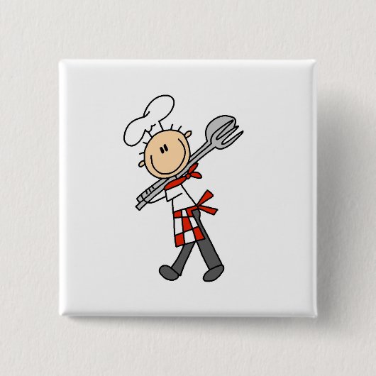 Chef met Buttonnen van Salad Tangen Vierkante Button 5,1 Cm (Voorkant)