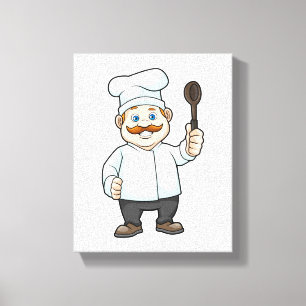 Chef met Chef's pet en soep lepel Canvas Afdruk
