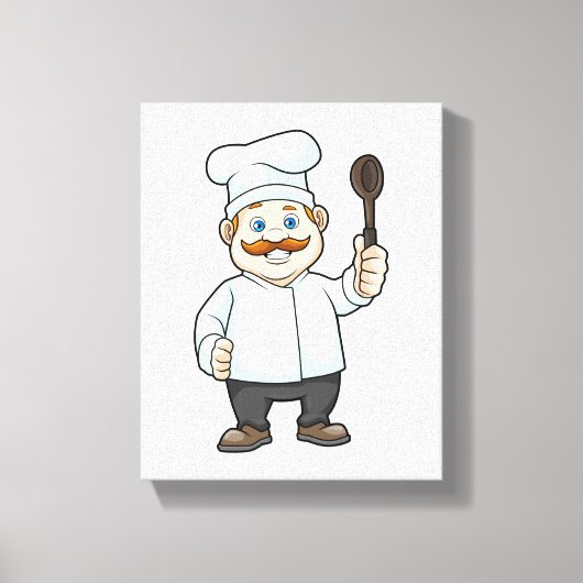 Chef met Chef's pet en soep lepel Canvas Afdruk (Voorkant)