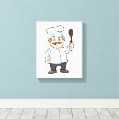 Chef met Chef's pet en soep lepel Canvas Afdruk (Insitu (Houten vloer))