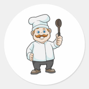 Chef met Chef's pet en soep lepel Ronde Sticker