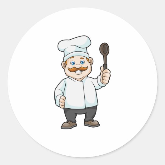 Chef met Chef's pet en soep lepel Ronde Sticker (Voorkant)