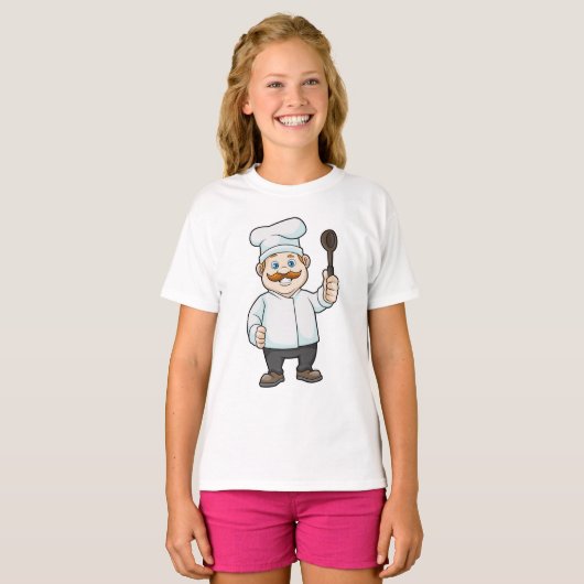 Chef met Chef's pet en soep lepel T-shirt (Voorkant volledig)