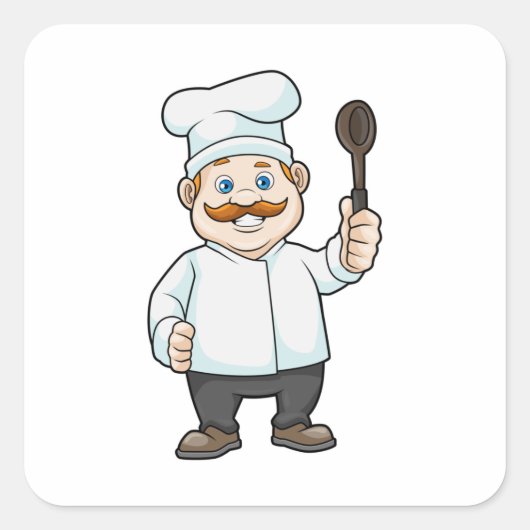 Chef met Chef's pet en soep lepel Vierkante Sticker (Voorkant)