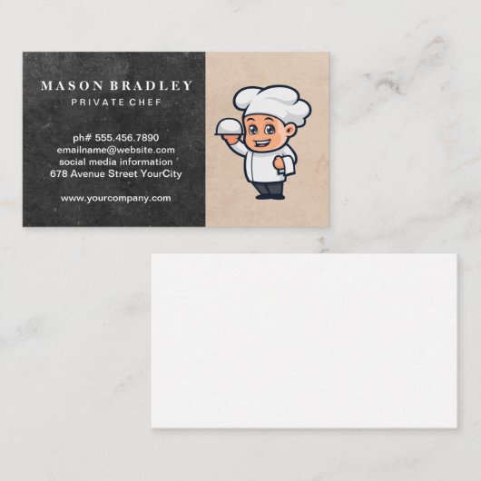 Chef met dienblad visitekaartje (Voorkant / Achterkant)
