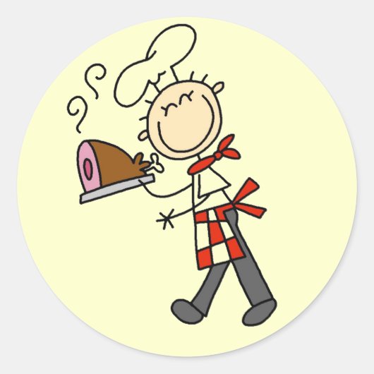 Chef Met Gebakken Ham Ronde Sticker (Voorkant)