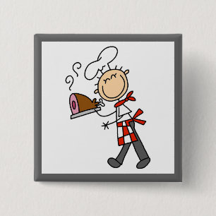 Chef Met Gebakken Ham Vierkante Button 5,1 Cm