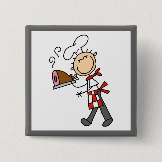 Chef Met Gebakken Ham Vierkante Button 5,1 Cm (Voorkant)