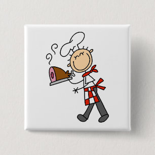 Chef met geblekte hemdjes en cadeautjes vierkante button 5,1 cm