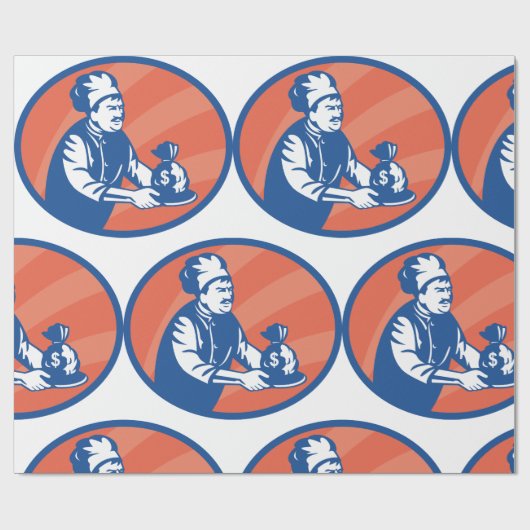 Chef met geldzak Restaurantfinanciën Cadeaupapier (Vlak)