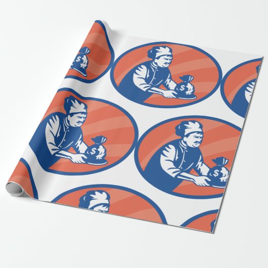 Chef met geldzak Restaurantfinanciën  Cadeaupapier (Uitgerold)