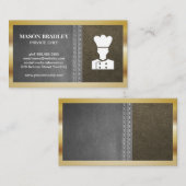 chef | met leer gestikt | gouden metalen rand visitekaartje (Voorkant / Achterkant)