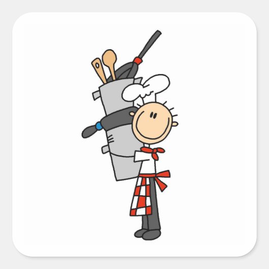 Chef Met Pannen en Potten Vierkante Sticker (Voorkant)