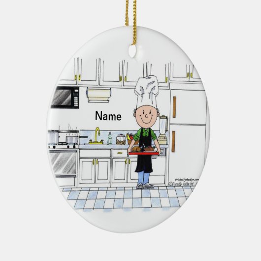 Chef, met Pet - Mannelijk Keramisch Ornament (Rechts)