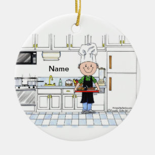 Chef, met Pet - Mannelijk Keramisch Ornament