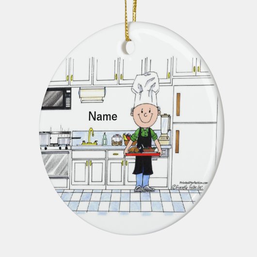 Chef, met Pet - Mannelijk Keramisch Ornament (Links)