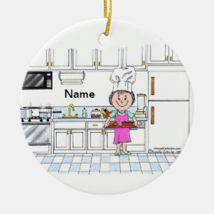 Chef, met Pet - Vrouw Keramisch Ornament